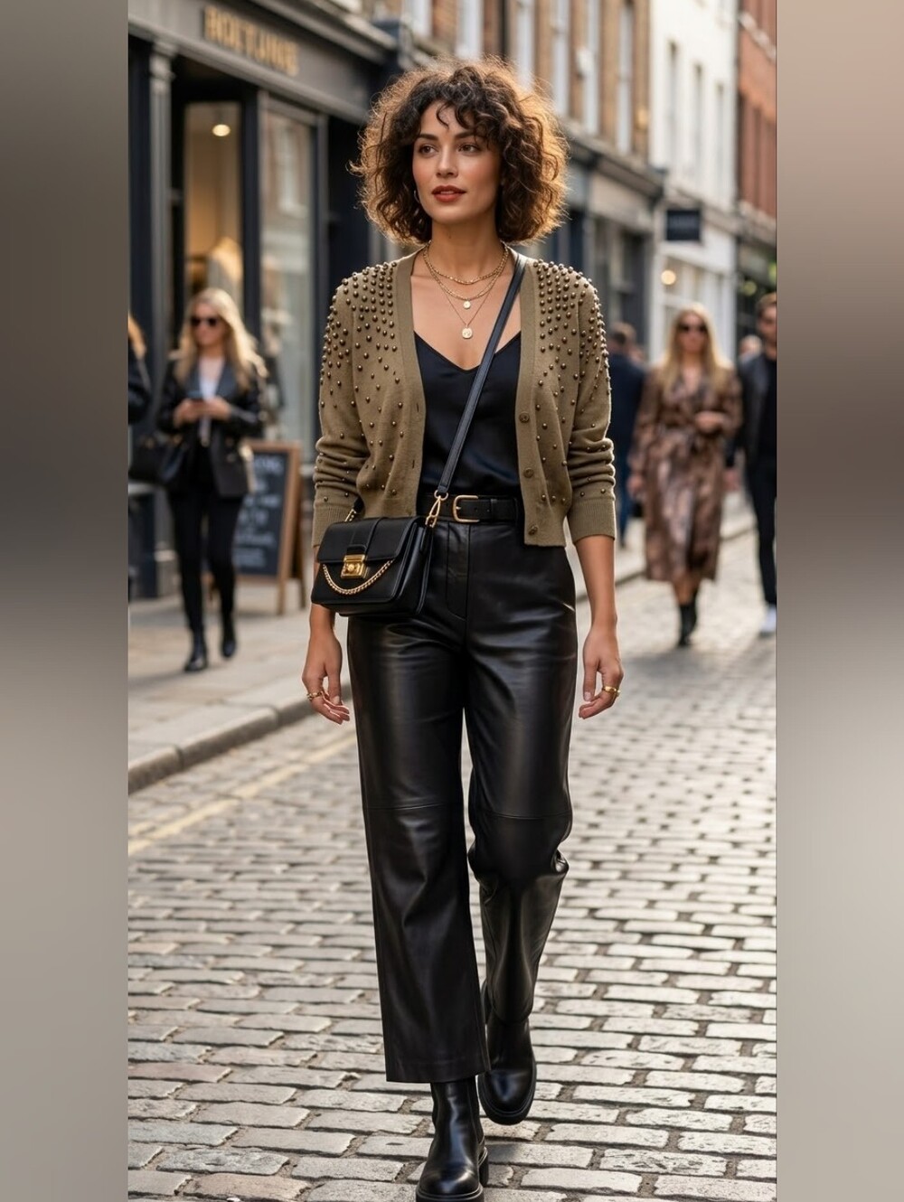 H&M Olive Green open knit cardigan with beads S